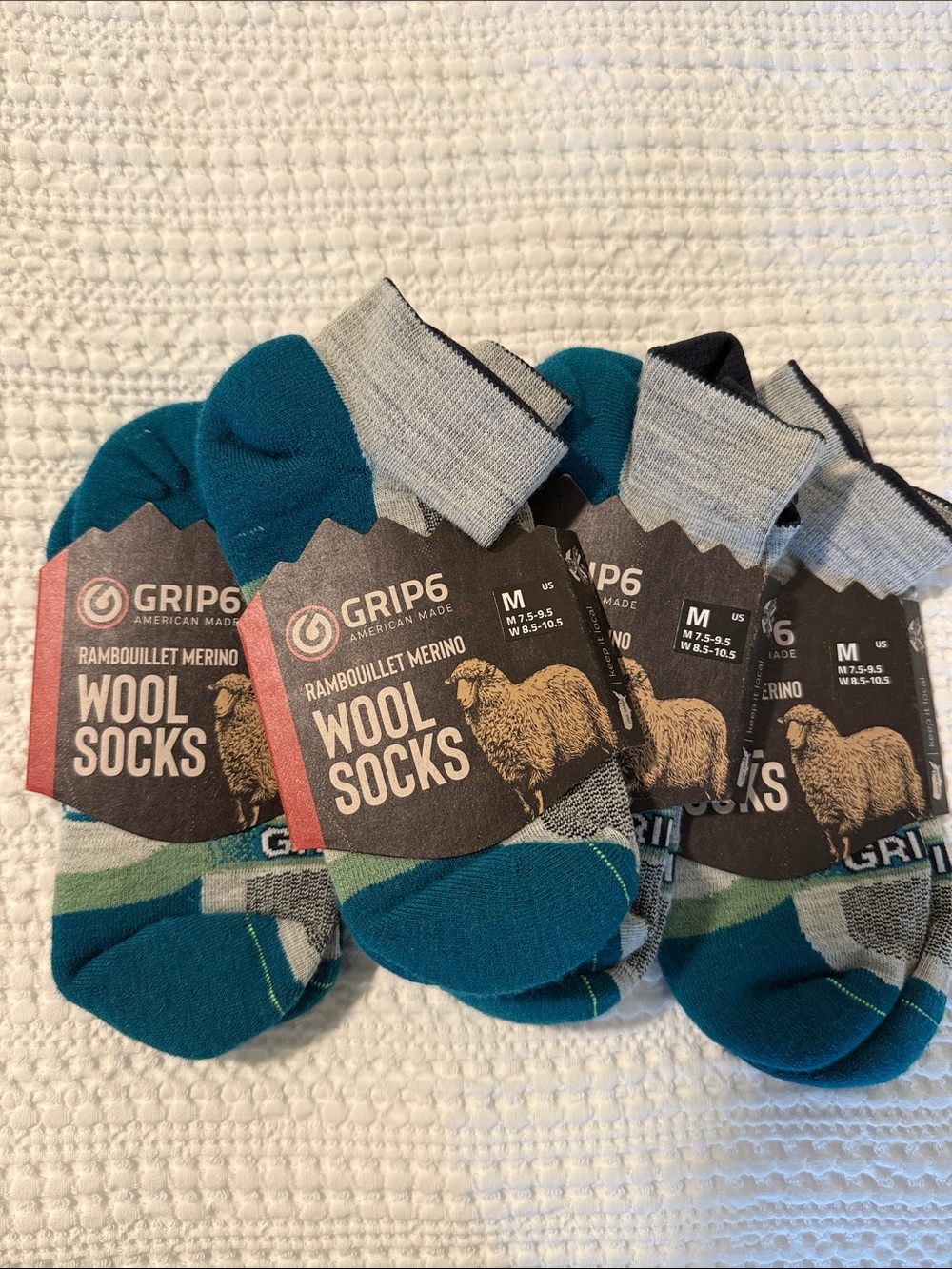 GRIP6 Teal and Gray Wool Socks - Merino Blend (3 Pack)